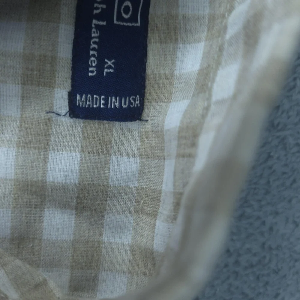 Vintage Polo Ralph Lauren Shirt Mens XL Beige Check Long Sleeve Button Down USA
